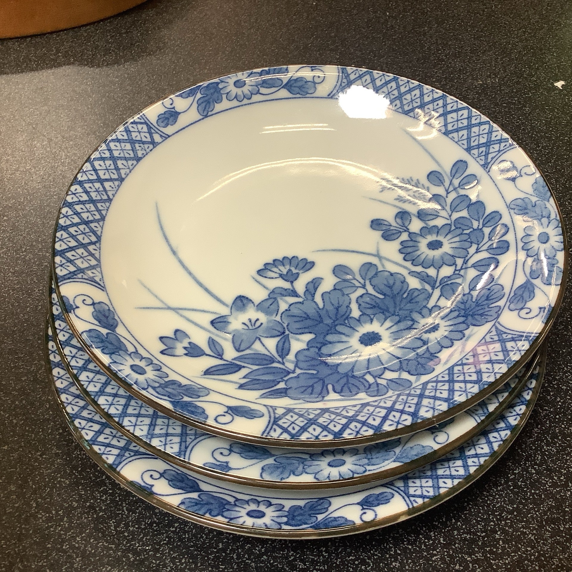 Vintage Porcelain Blue Plate Set