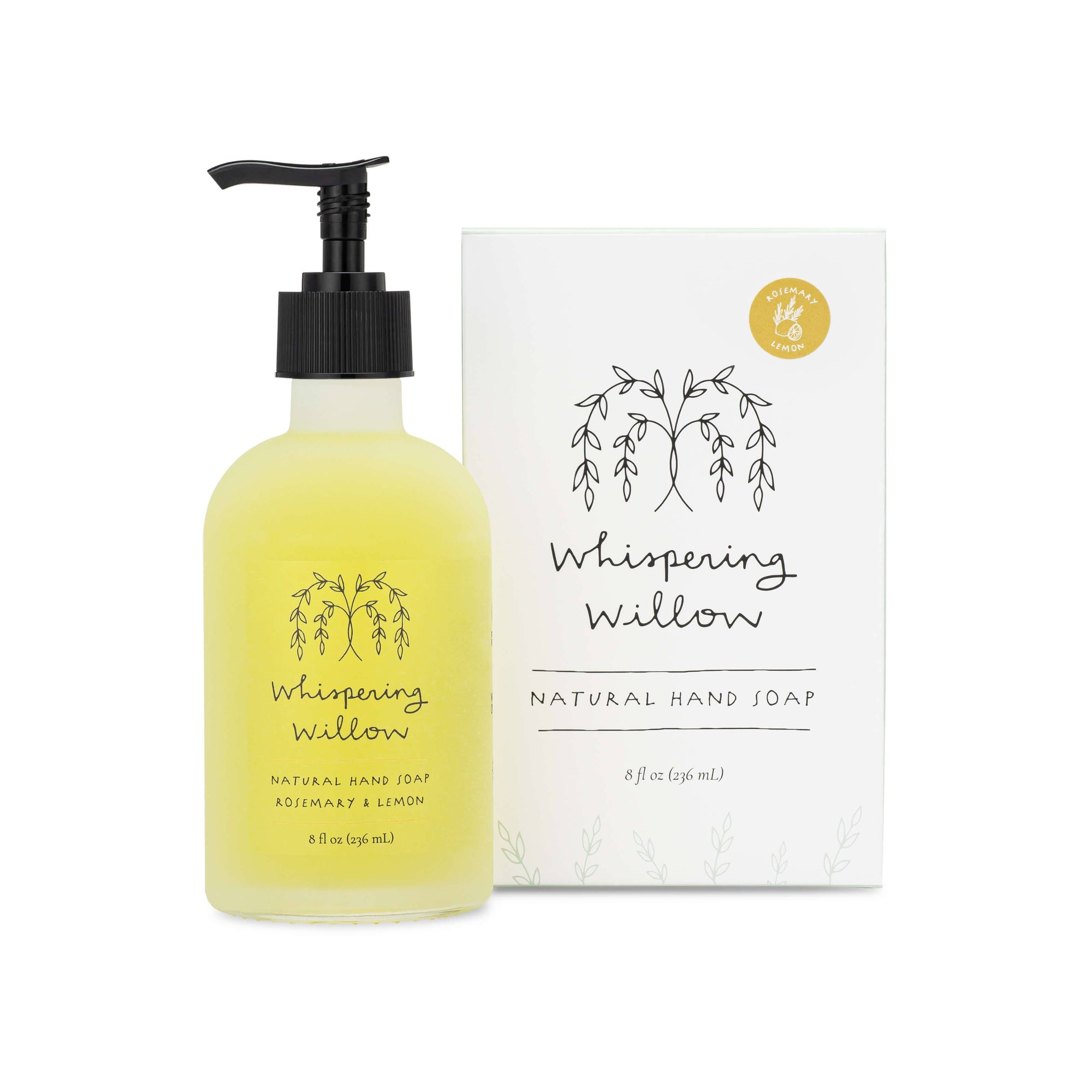 Whispering Willow Rosemary & Lemon Hand Soap - 8oz Glass Pump (Seasonal)